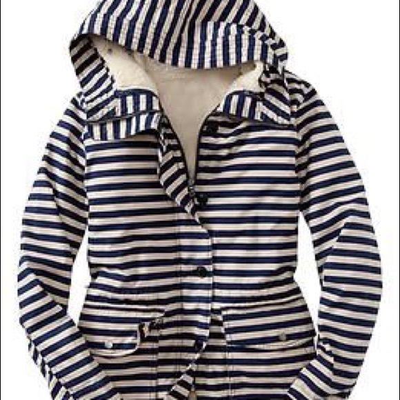 GAP Jackets & Blazers - Nautical stripe parka w/ removable sherpa vest M